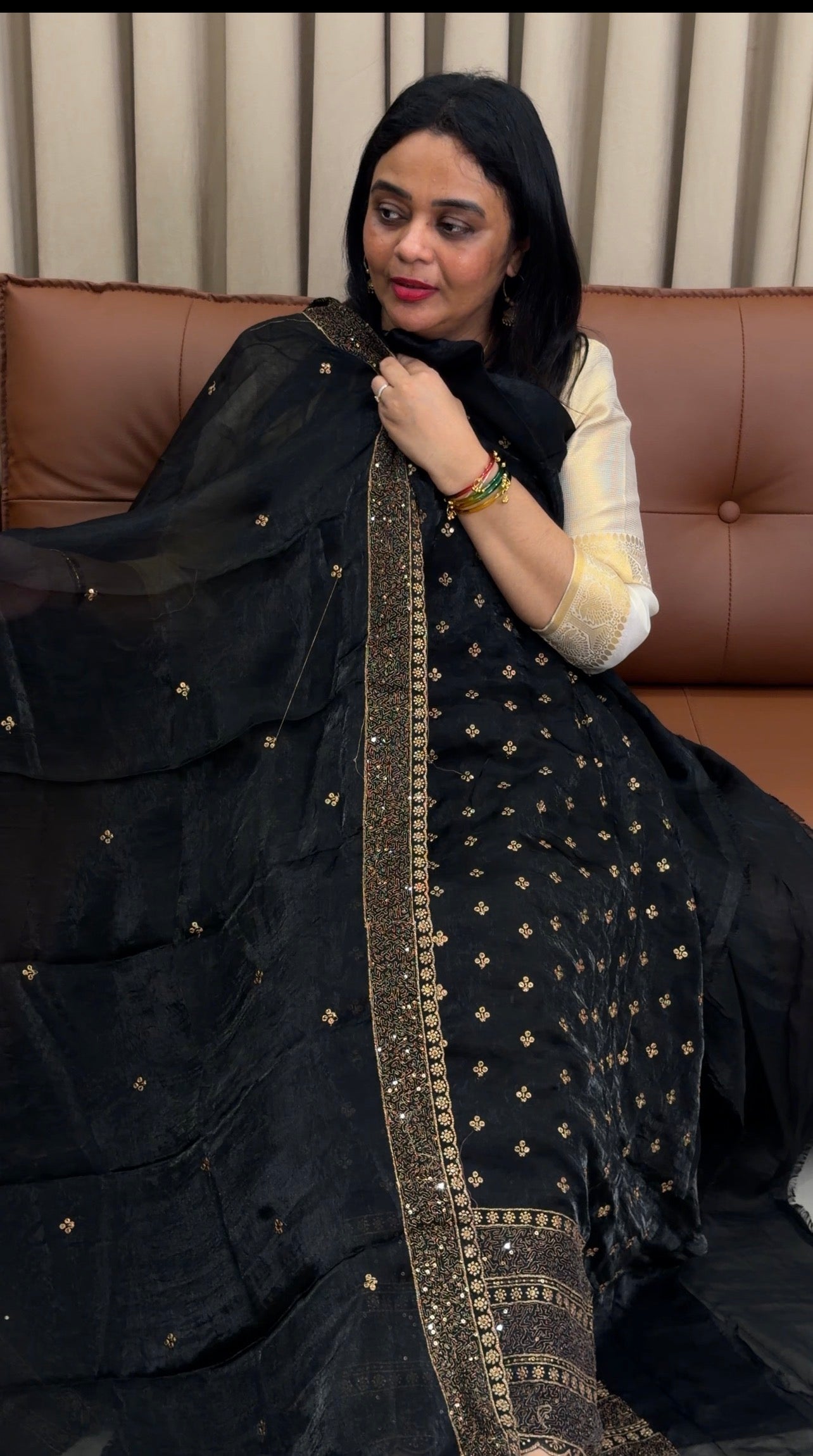 VELVET ORGANZA UNSTITCHED SALWAR SUITS - IHA 33847