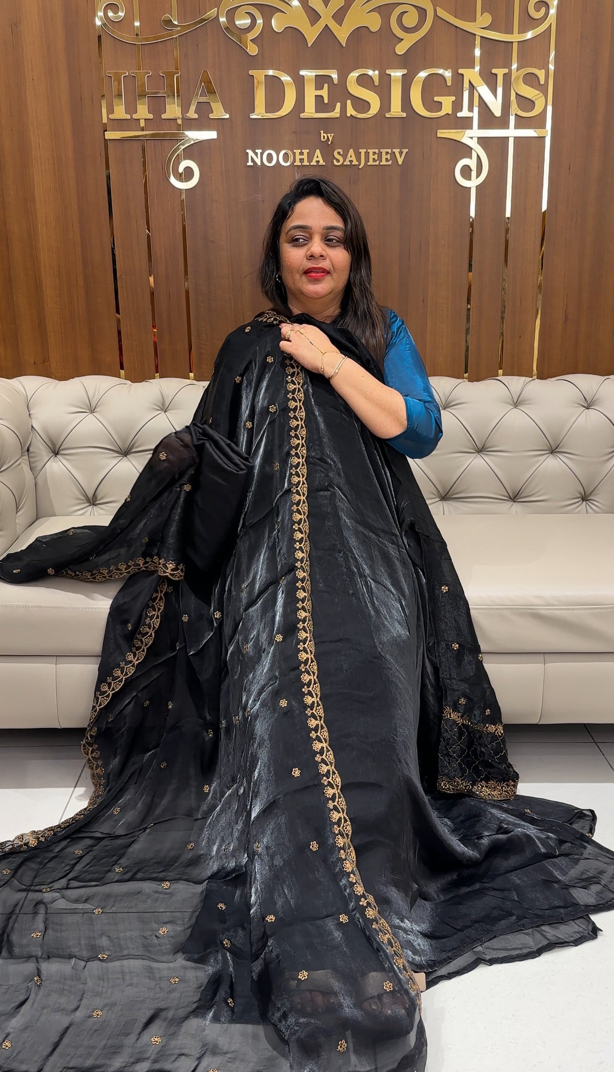 VELVET ORGANZA UNSTITCHED SALWAR SUITS - IHA 25179