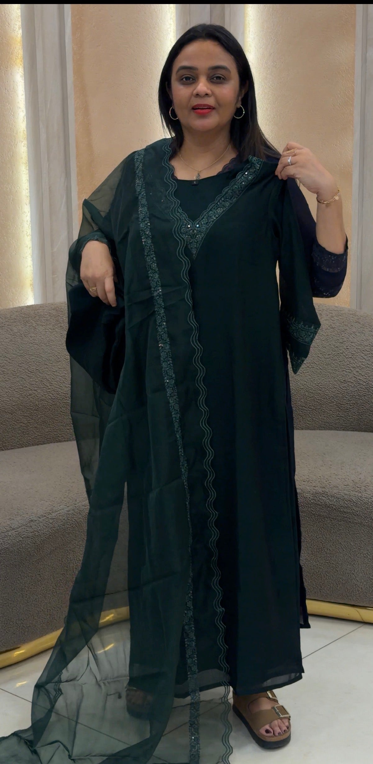 SEMI RAW SILK TOP ,BOTTOM AND DUPATTA - IHA 33209