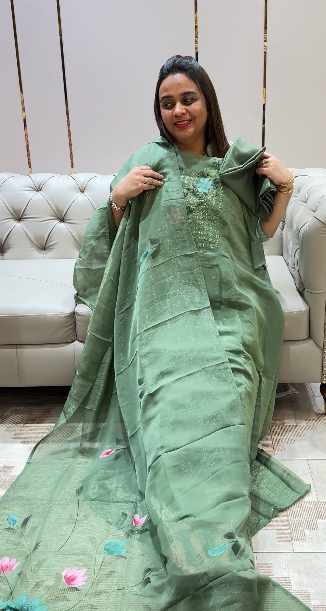SHIMMER CHIFFON UNSTITCHED SALWAR SUITS - IHA 21710