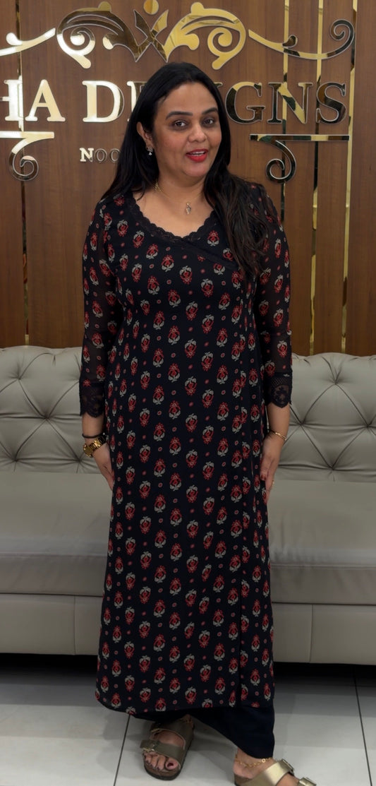IHA'S IN-HOUSE GEORGETTE PRINTED SLITTED TOPS - IHA 32356
