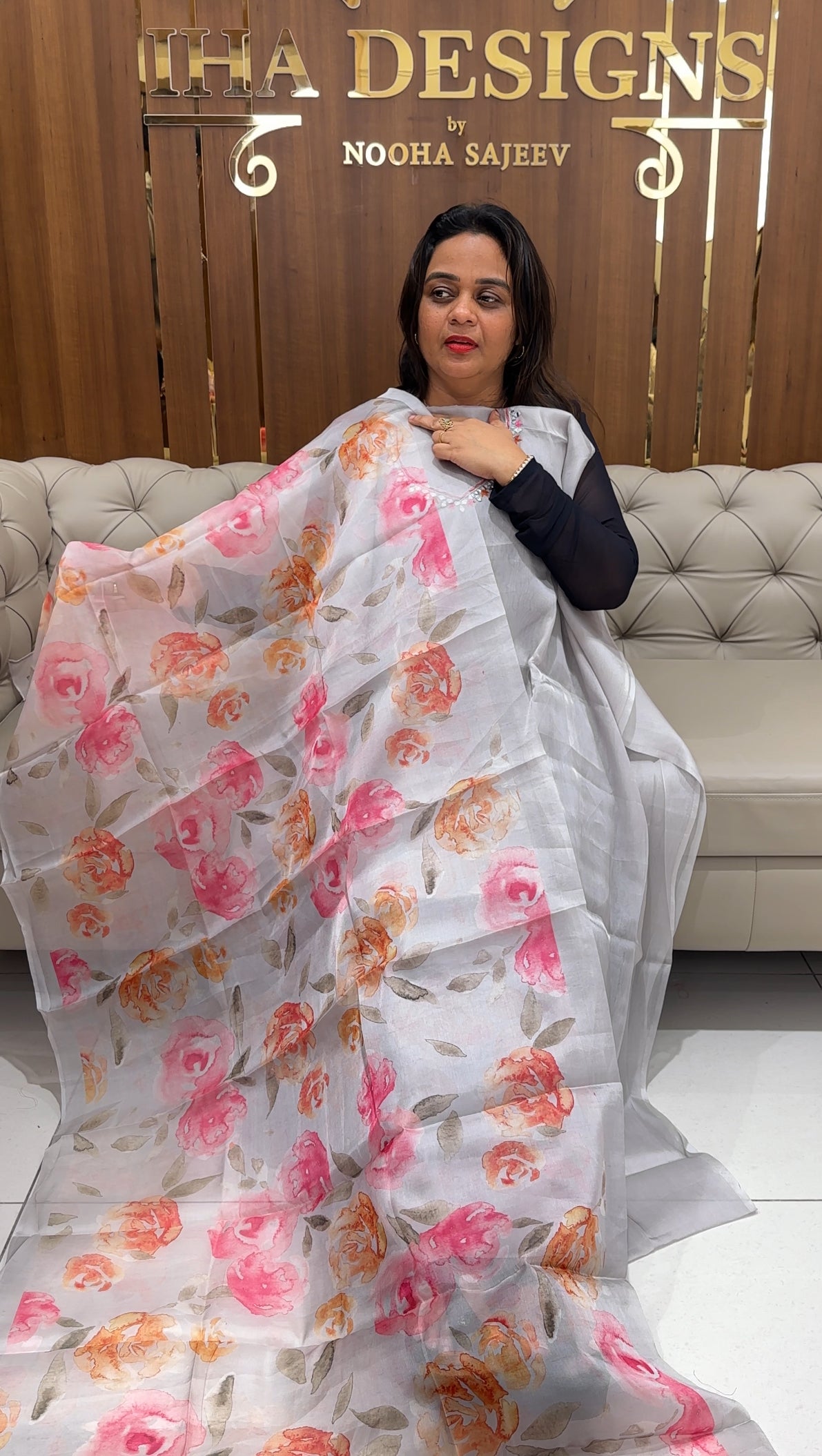 NYLON ORGANZA UNSTITCHED SALWAR SUITS  - IHA 23419