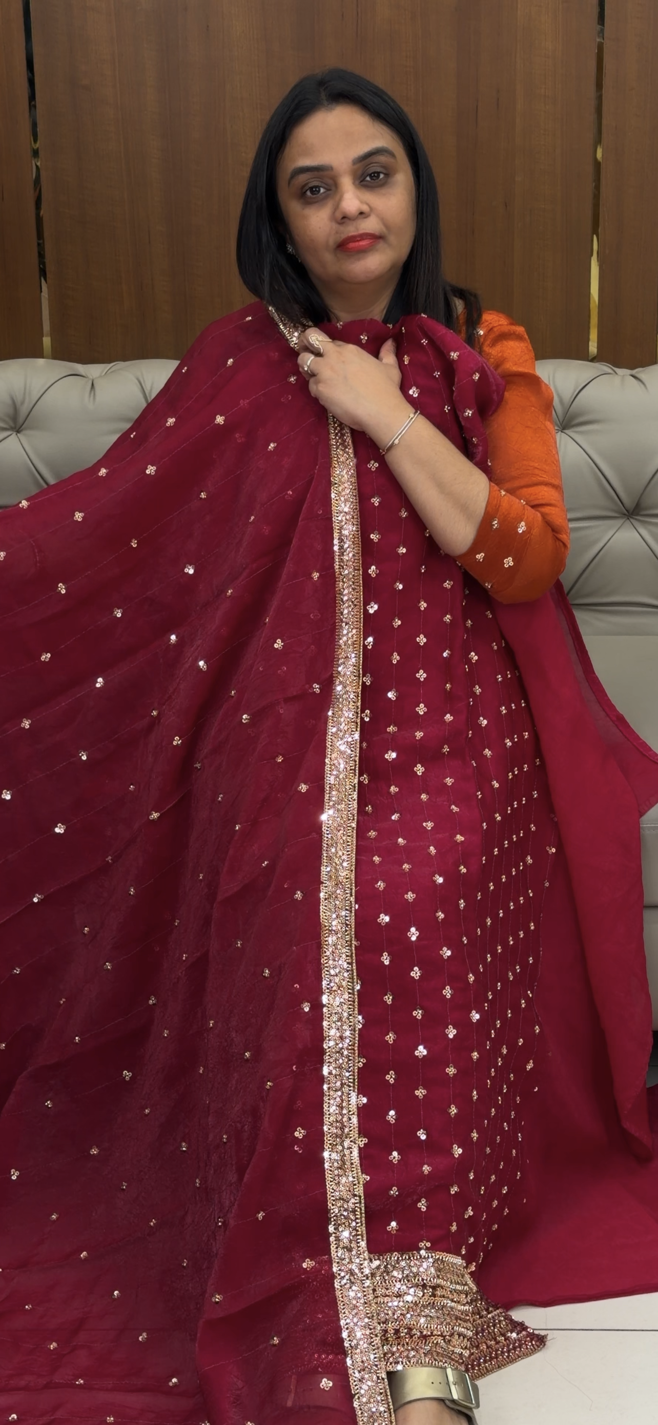 VELVET ORGANZA UNSTITCHED SALWAR SUITS - IHA 33322