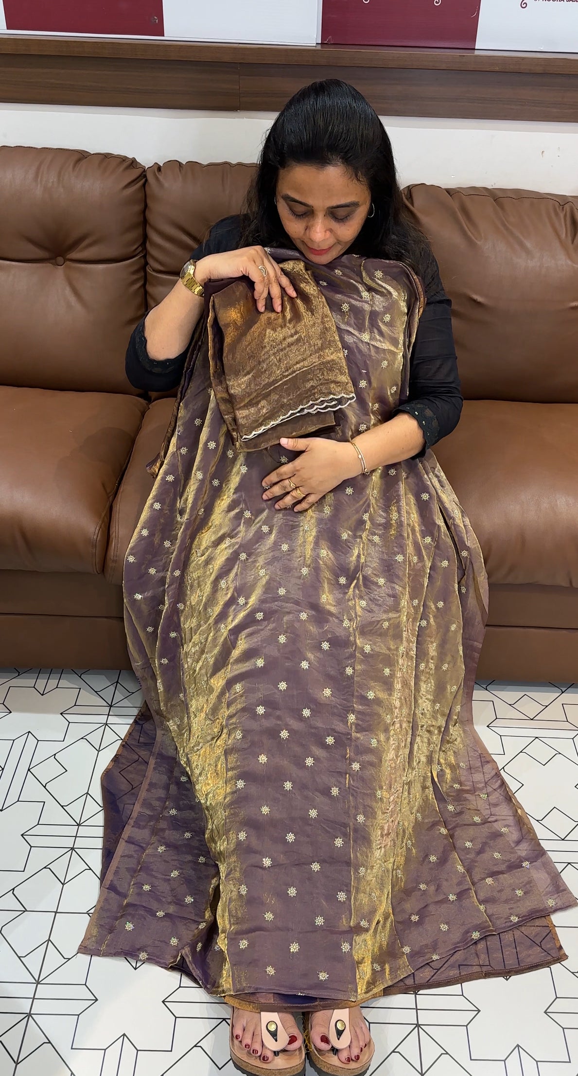 VELVET ORGANZA UNSTITCHED SALWAR SUITS - IHA 27912