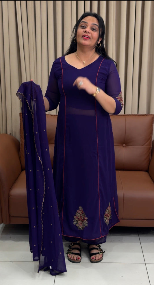 FAUX GEORGETTE TOP,BOTTTOM AND DUPATTA - IHA 34623