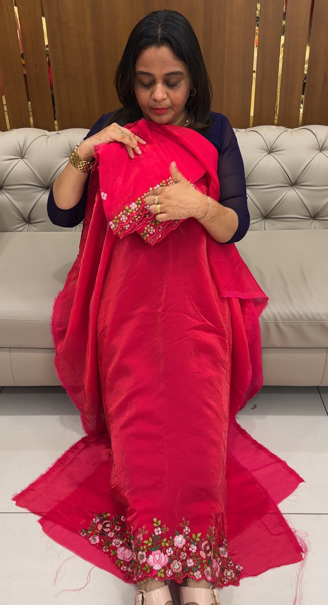 VELVET ORGANZA UNSTITCHED SALWAR SUITS - IHA 27553