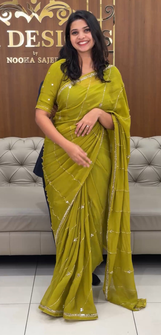 HAND WORKED ORGANZA SAREES - IHA 30810