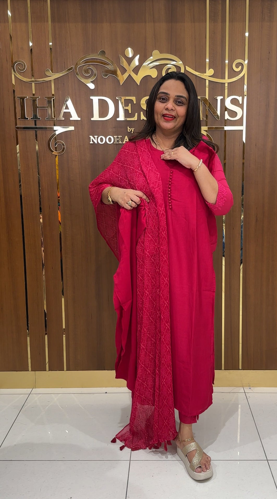 SEMI RAW SILK TOP , BOTTOM AND DUPATTA - IHA 23699