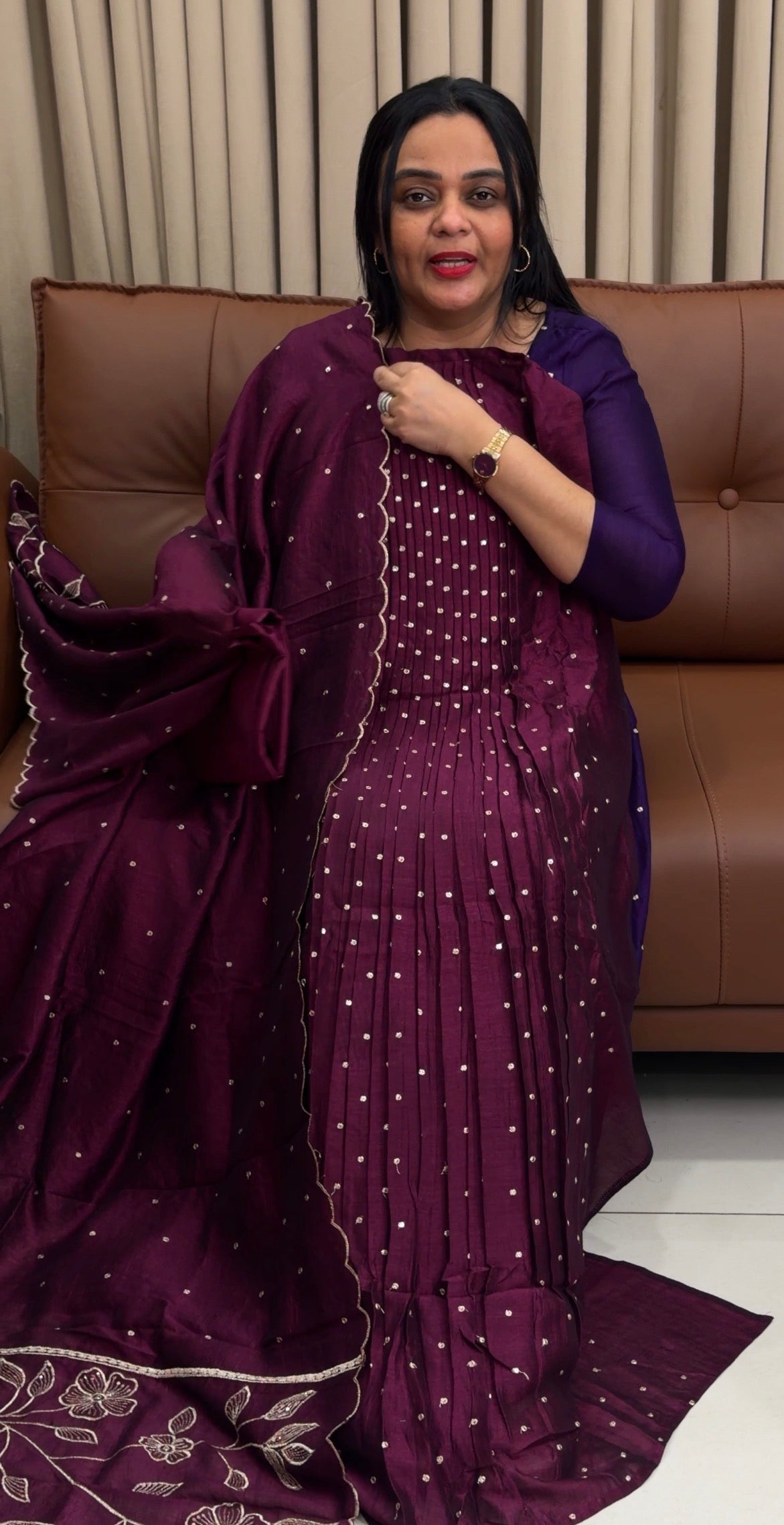 FORWARD SEMI RAW SILK ALINE TOP,BOTTOM AND DUPATTA - IHA 34671