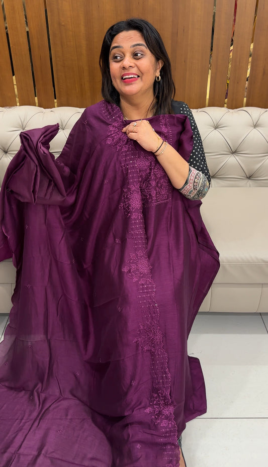 SEMI RAW SILK UNSTITCHED SALWAR SUITS - IHA 25995