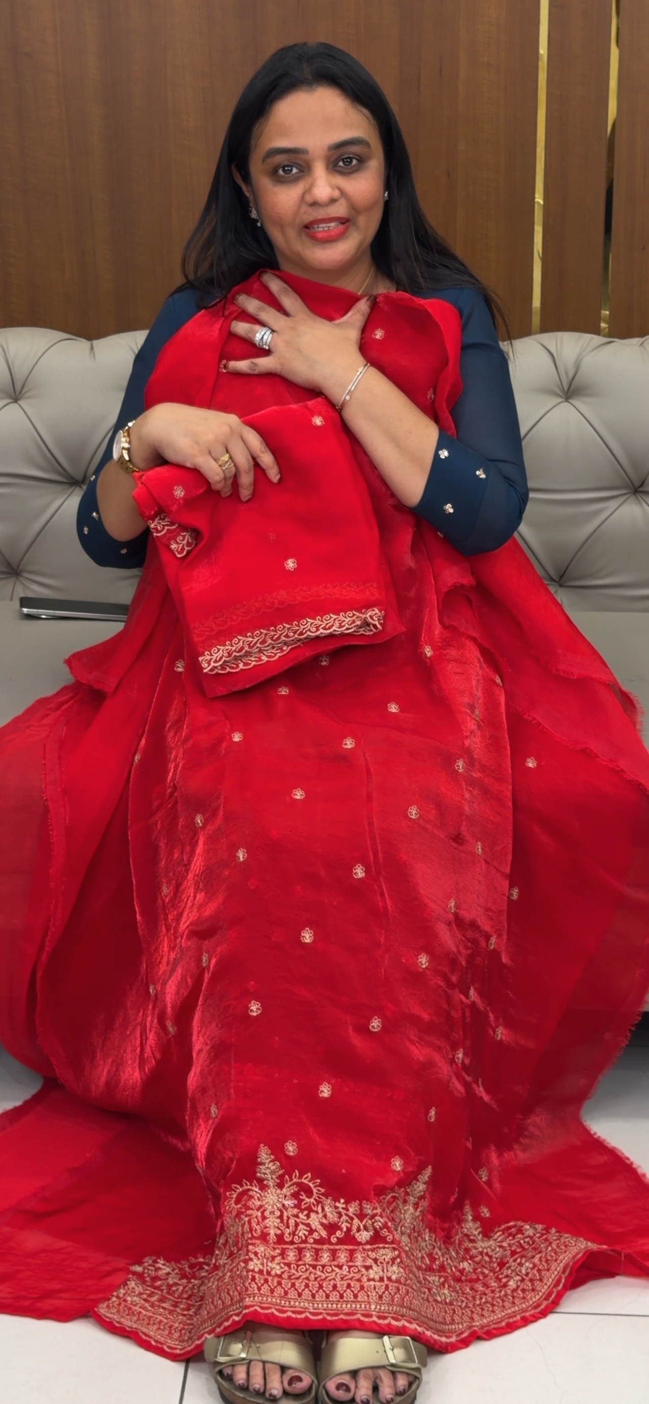 VELVET ORGANZA UNSTITCHED SALWAR SUITS - IHA 33163