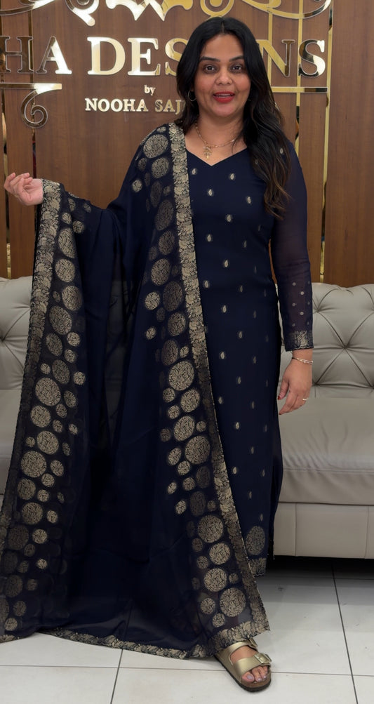IHA'S IN-HOUSE GEORGETTE BANARASI TOP,BOTTOM AND DUPATTA - IHA 30910