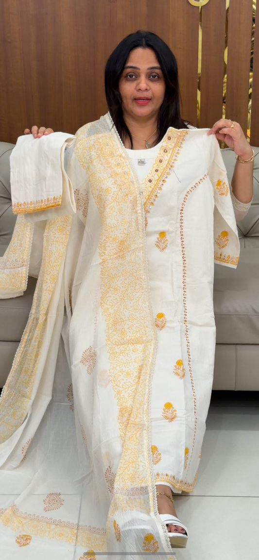 PRINTED LONG SLITTED TOP , BOTTOM AND DUPATTA - IHA 29224