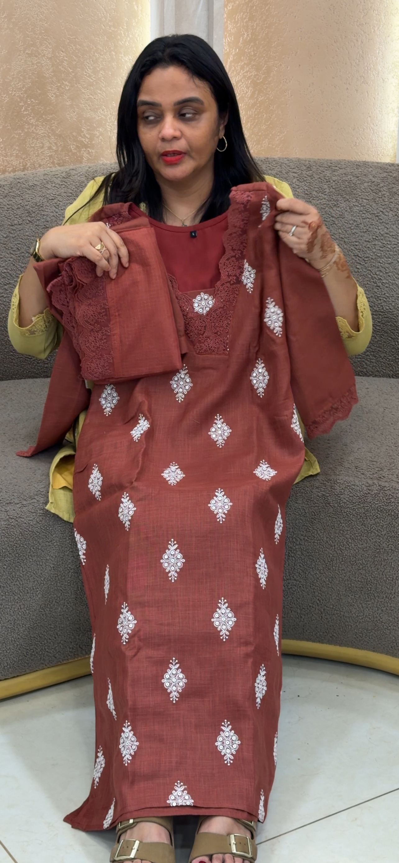 IHA'S IN-HOUSE COTTON LINEN TOP, BOTTOM AND DUPATTA - IHA 32982