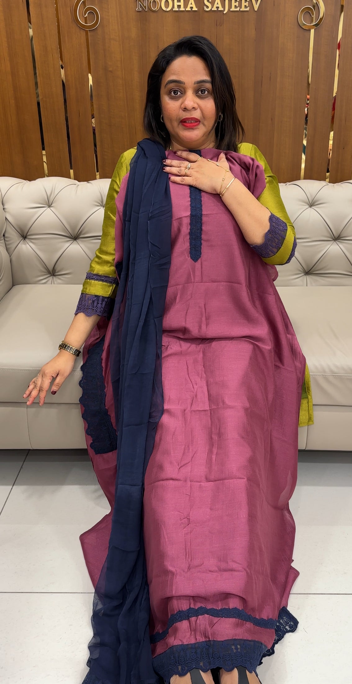 IHA'S IN-HOUSE SEMI RAW SILK TOP,BOTTOM AND DUPATTA  - IHA 25859