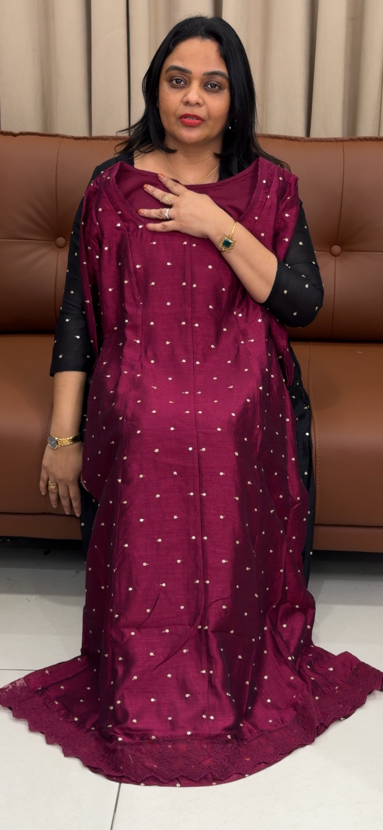 IHA'S IN-HOUSE SEMI RAW SILK ANARKALI TOPS  - IHA 33458