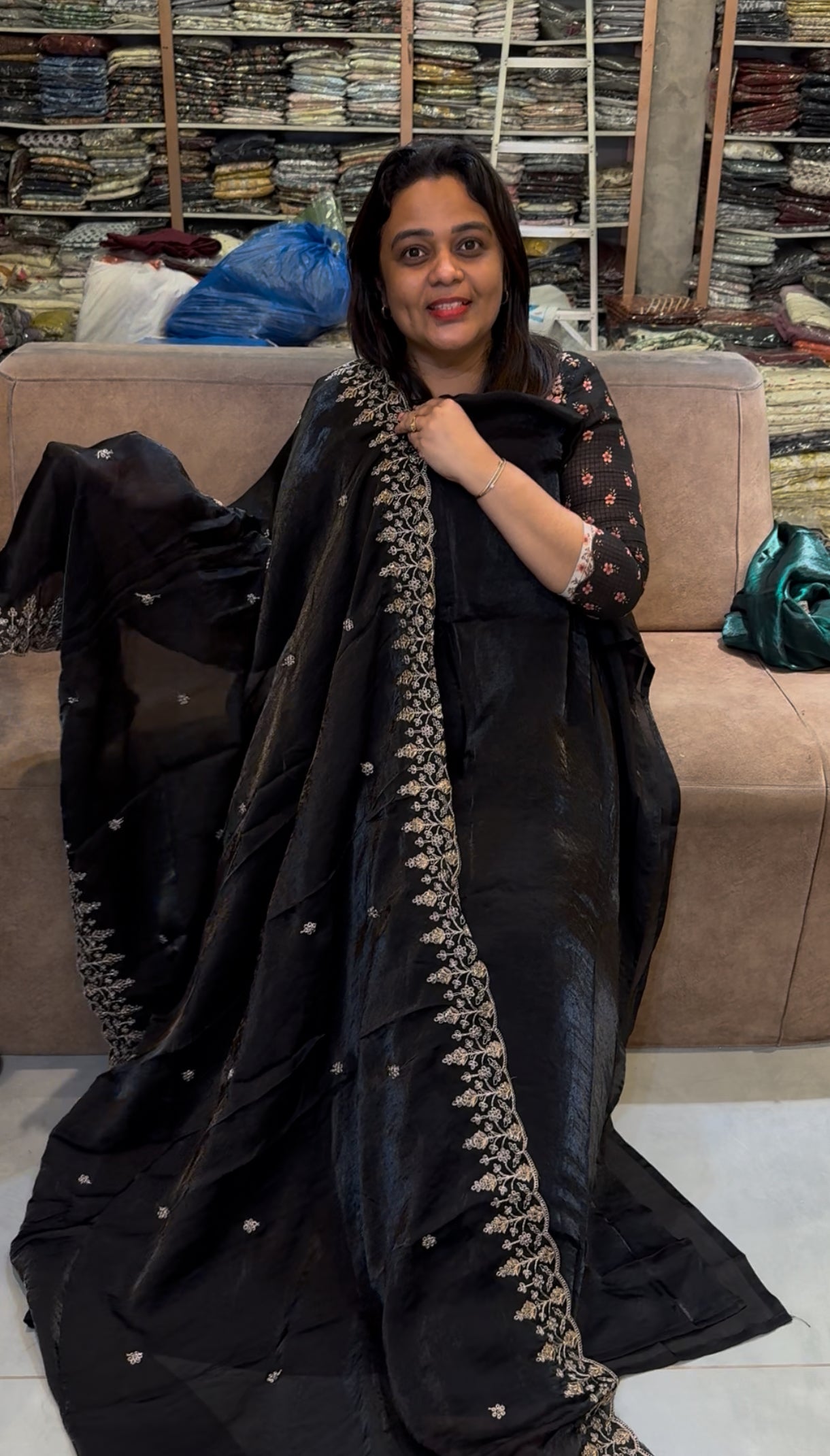 VELVET ORGANZA UNSTITCHED SALWAR SUITS - IHA 25254
