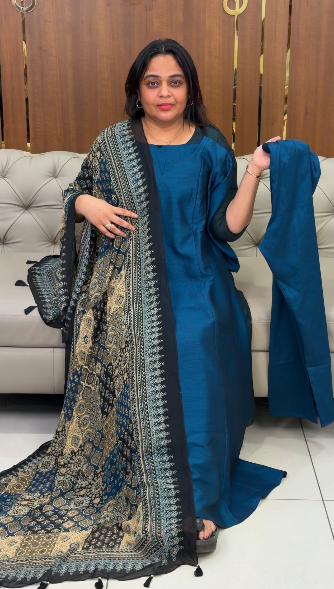 IHA'S IN-HOUSE SEMI RAW SILK SLITTED TOP,BOTTOM AND DUPATTA - IHA 28925