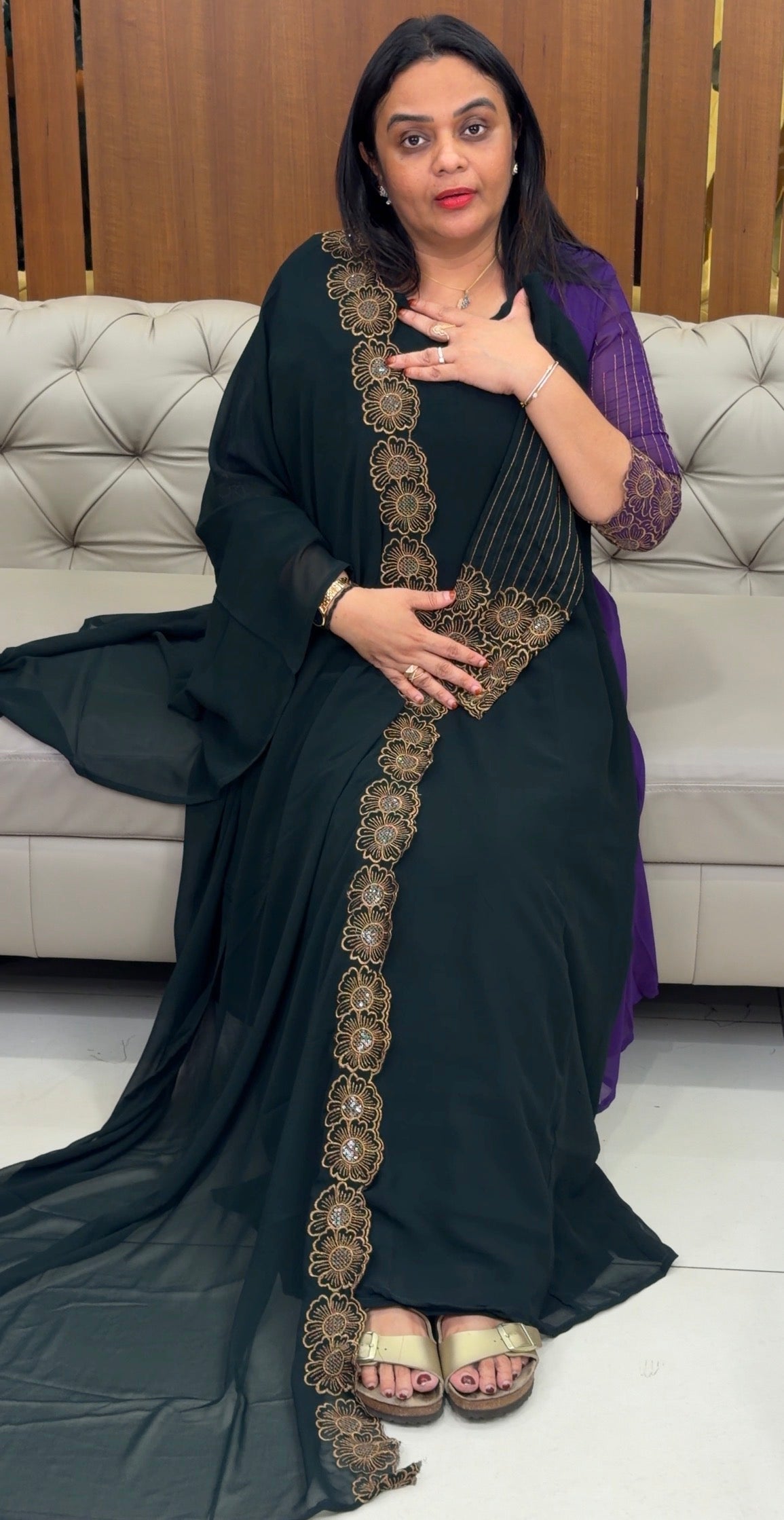 FAUX GEORGETTE ALINE TOP , BOTTOM AND DUPATTA - IHA 32805