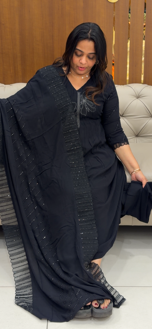 CRUSHED RAYON TOP, BOTTOM AND DUPATTA - IHA 28803