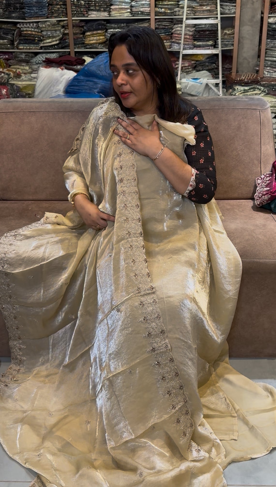 VELVET ORGANZA UNSTITCHED SALWAR SUITS - IHA 25254