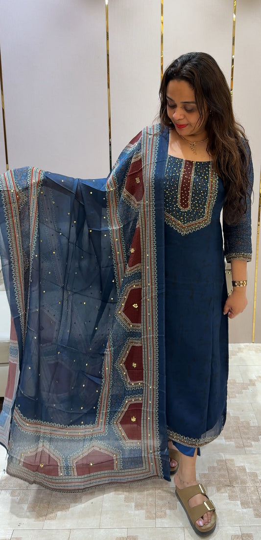 CRAPE SILK UNSTITCHED SALWAR SUITS- IHA 23666