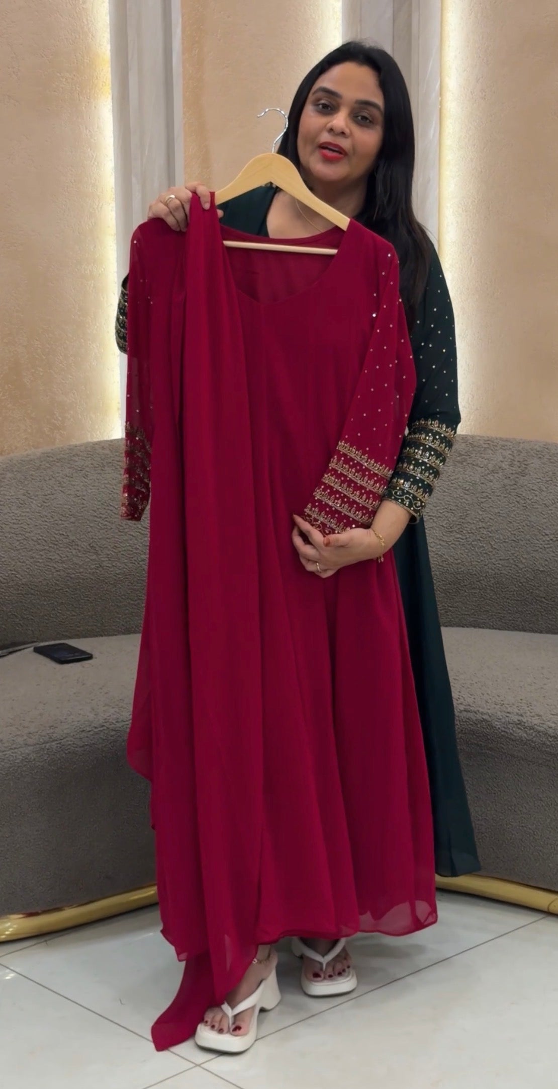 IHA'S IN-HOUSE HAND WORKED ANARKALI TOP AND DUPATTA - IHA 33222