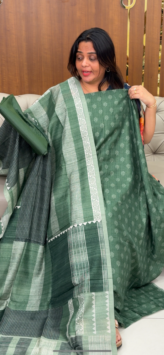 SEMI RAW SILK PRINTED UNSTITCHED SALWAR SUITS - IHA 28976