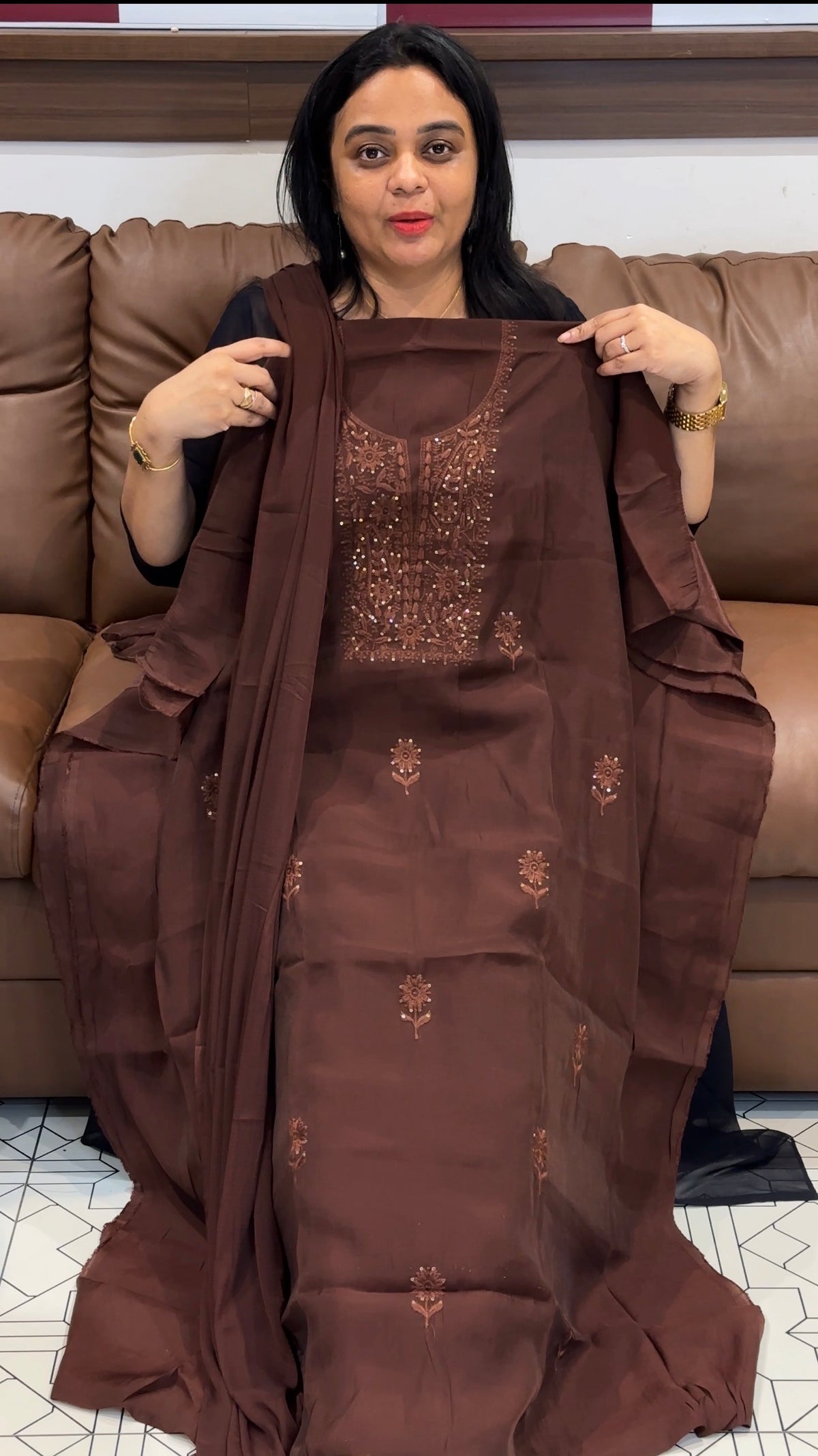 LUCKNOWI CHIKANKARI UNSTITCHED SALWAR SUITS - IHA 35473