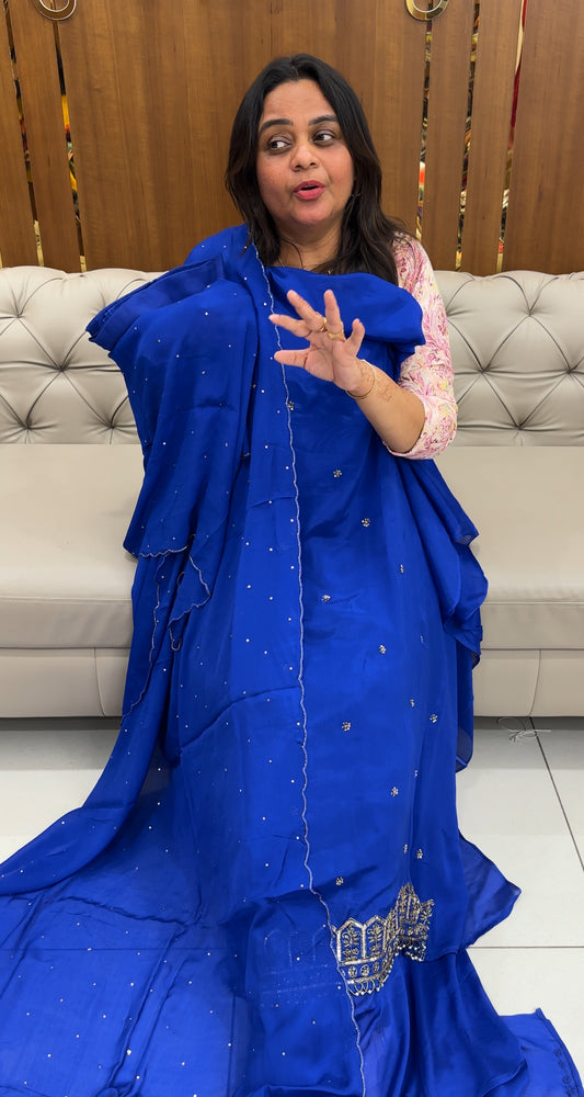 HAND WORKED UNSTITCHED SALWAR SUITS - IHA 27583