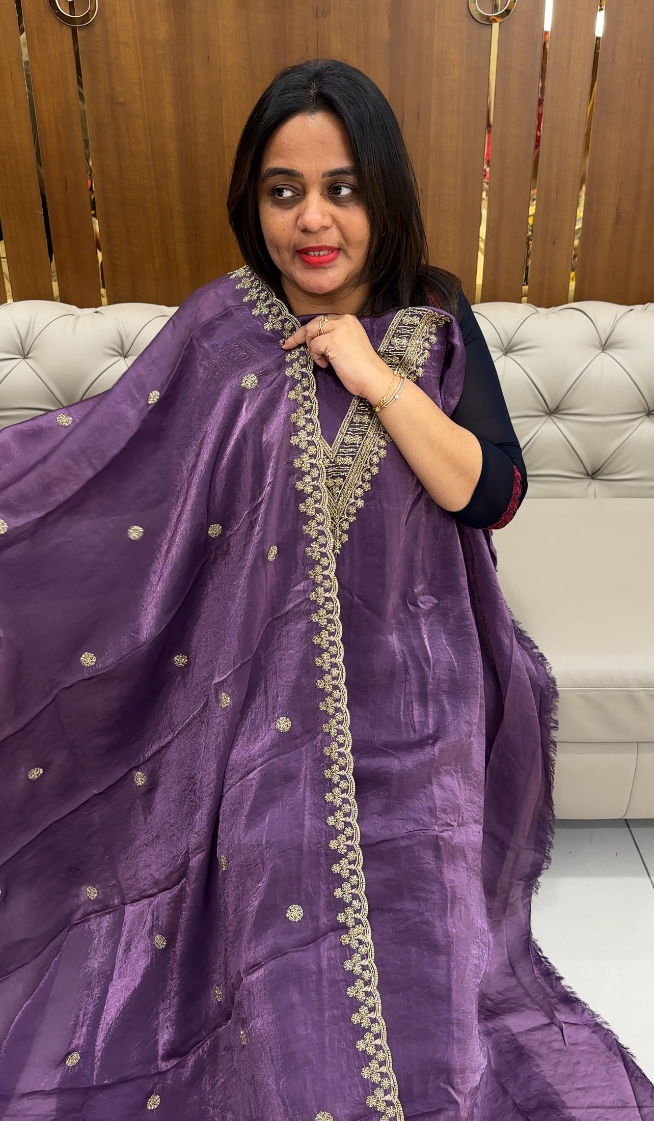 VELVET ORGANZA UNSTITCHED SALWAR SUITS - IHA 26097