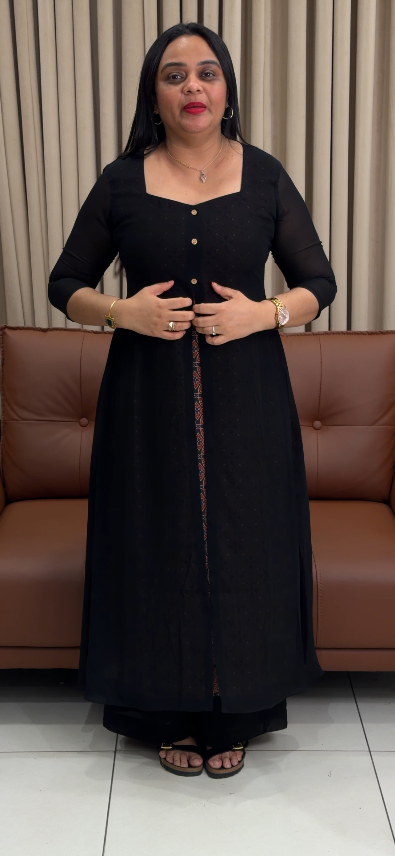 IHA'S IN-HOUSE GEORGETTE LONG ALINE TOPS - IHA 34687