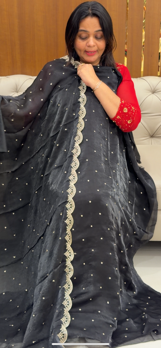 VELVET ORGANZA UNSTITCHED SALWAR SUITS - IHA 28791