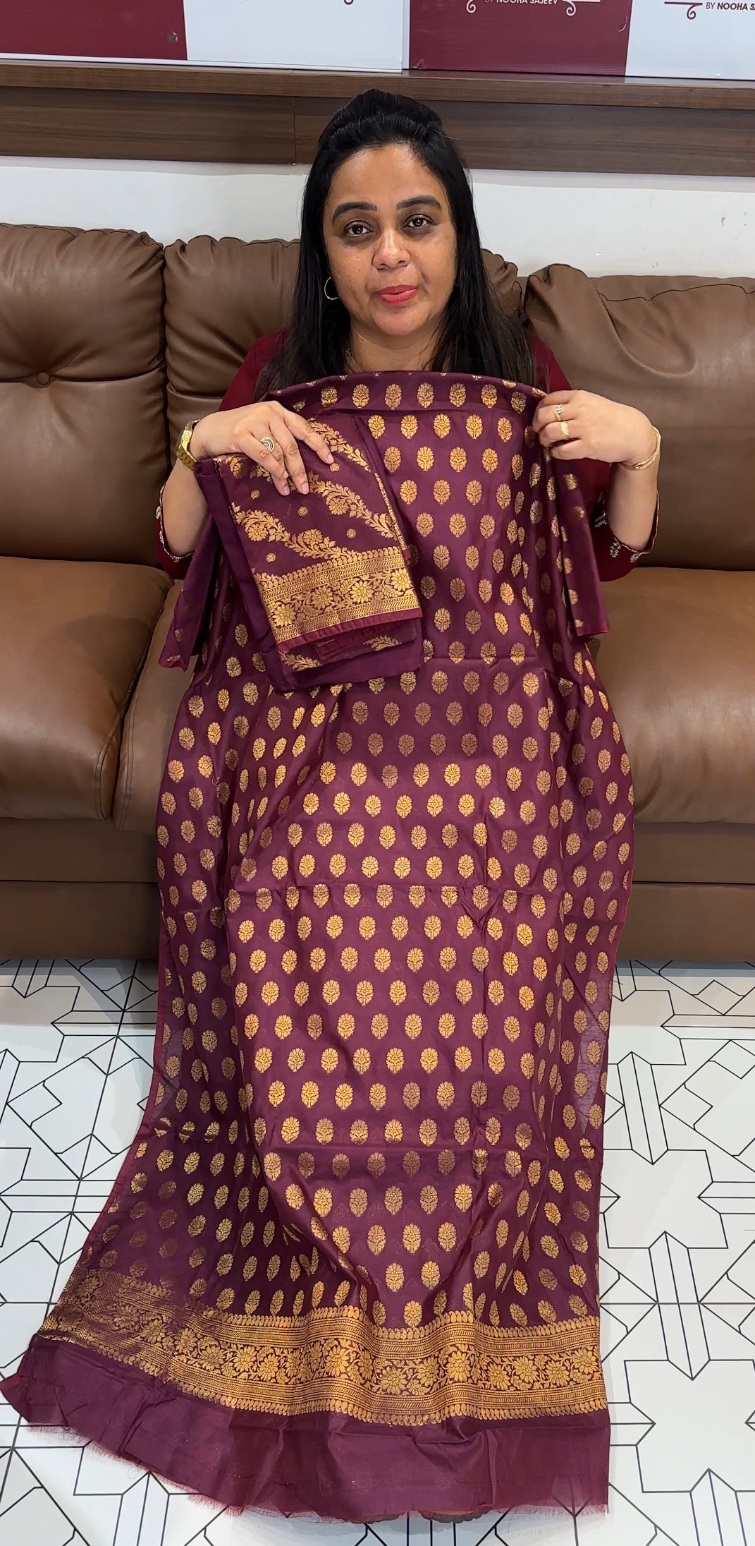 BANARASI CHANDERI UNSTITCHED SALWAR SUITS - IHA 28094