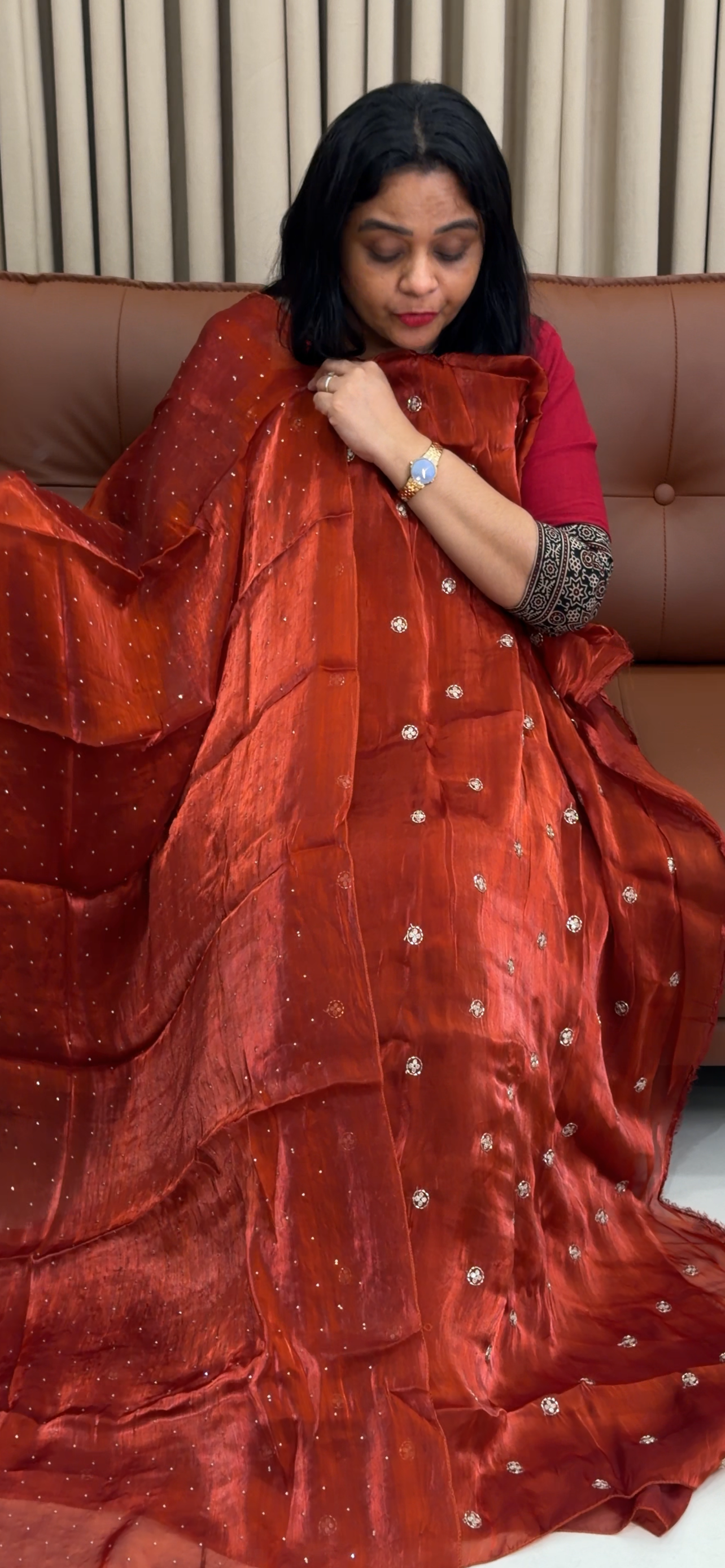 VELVET ORGANZA UNSTITCHED SALWAR SUITS - IHA 34462