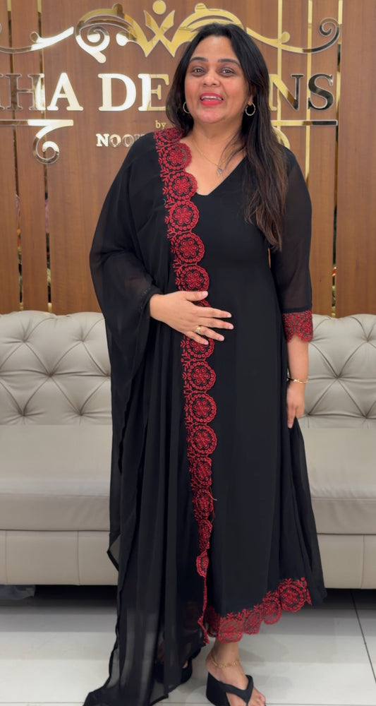 FAUX GEORGETTE TOP,BOTTOM AND DUPATTA  - IHA 29186