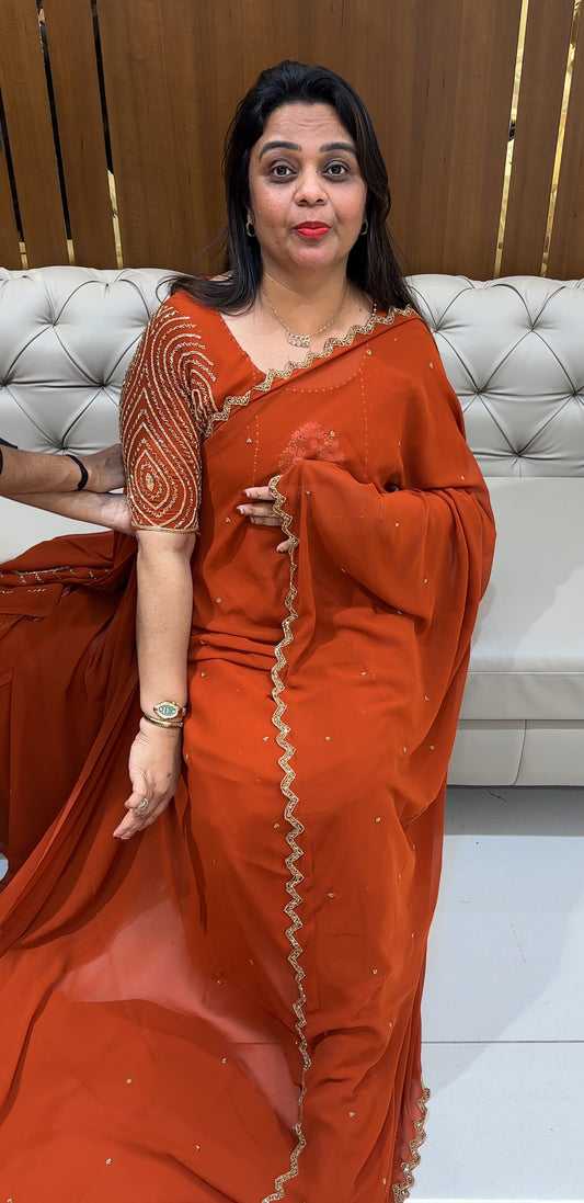 HAND WORKED SAREES - IHA 24587