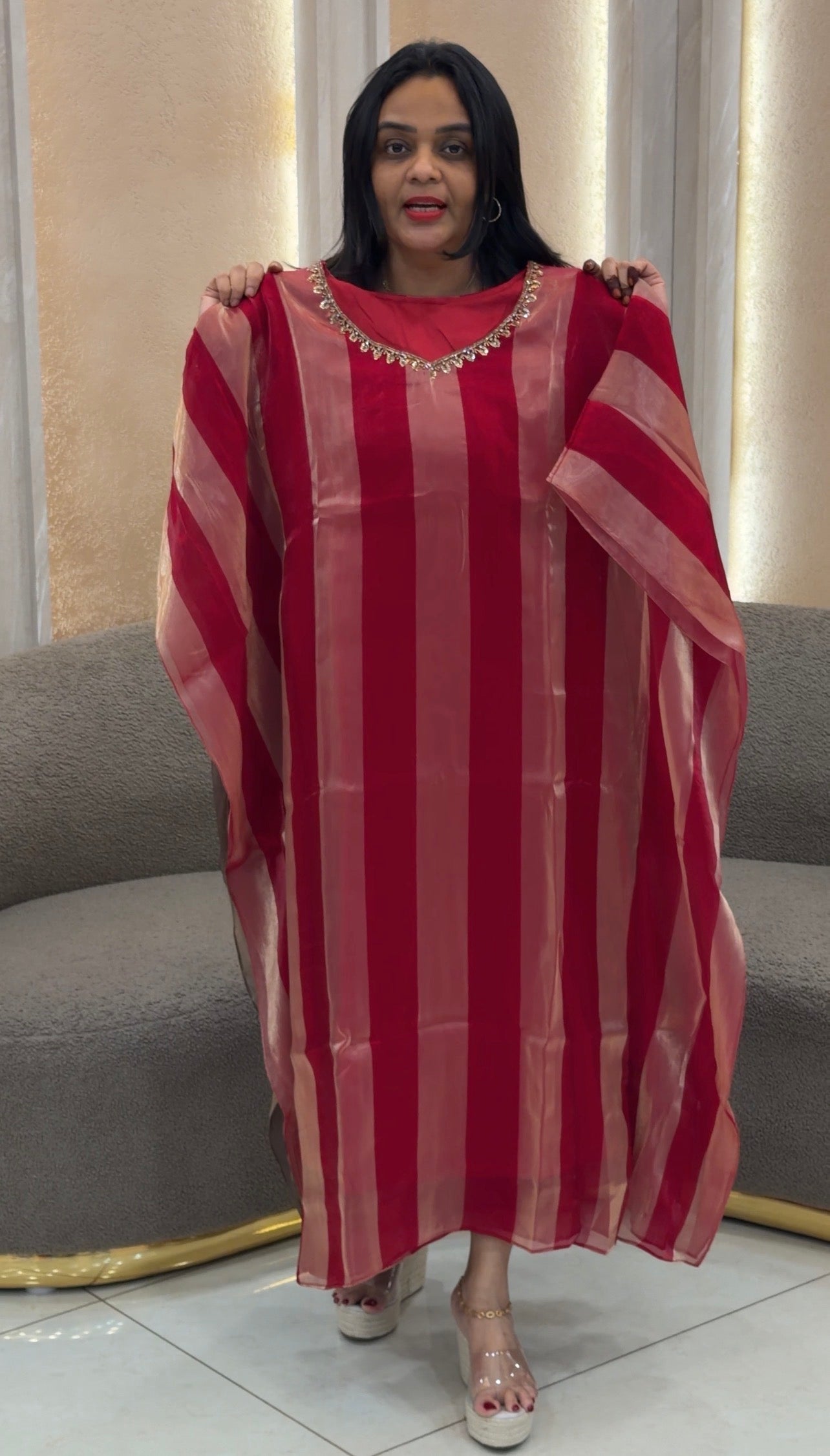 IHA'S IN-HOUSE VELVET ORGANZA KAFTAN TOPS - IHA 32942