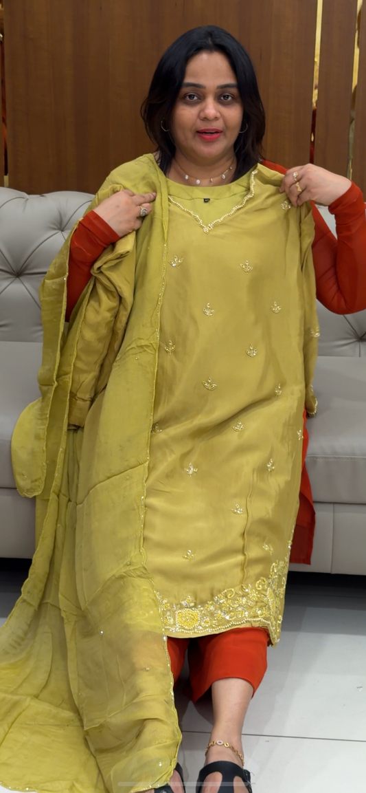 PLATINUM CHIFFON TOP, BOTTOM AND DUPATTA - IHA 28785