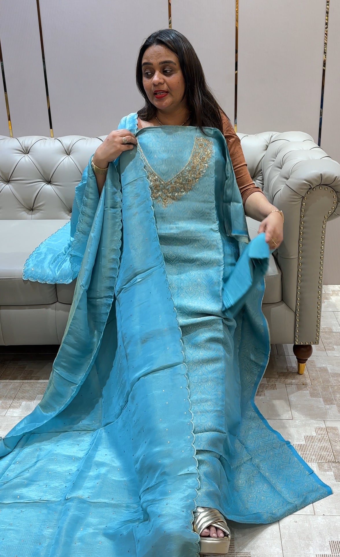 SILK TISSUE UNSTITCHED SALWAR SUITS - IHA 22292