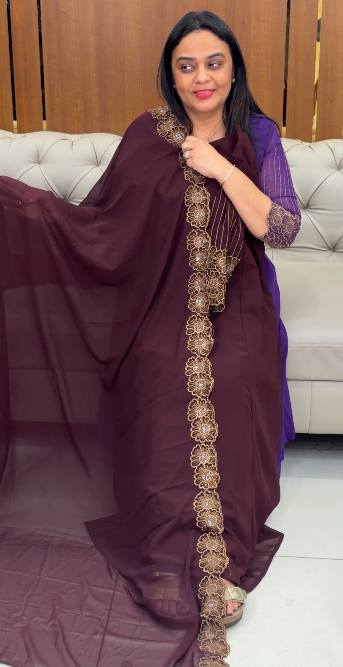 FAUX GEORGETTE ALINE TOP , BOTTOM AND DUPATTA - IHA 32805