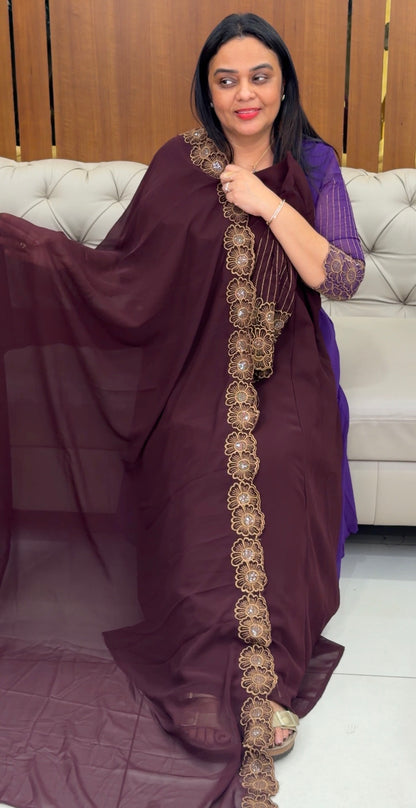 FAUX GEORGETTE ALINE TOP , BOTTOM AND DUPATTA - IHA 32805