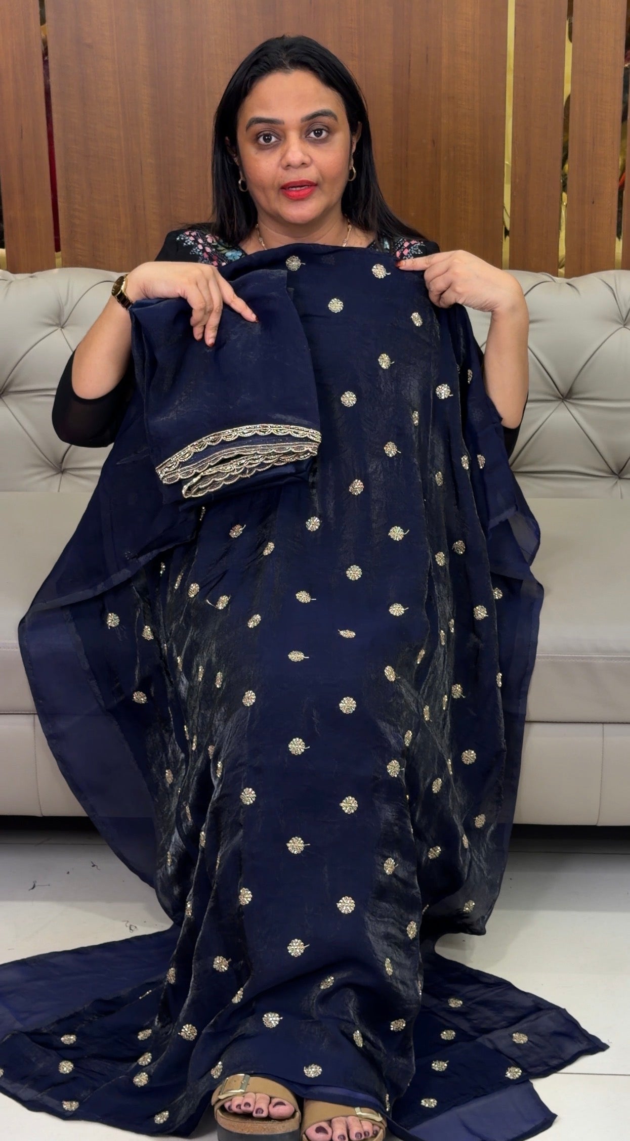 VELVET ORGANZA UNSTITCHED SALWAR SUITS - IHA 33167