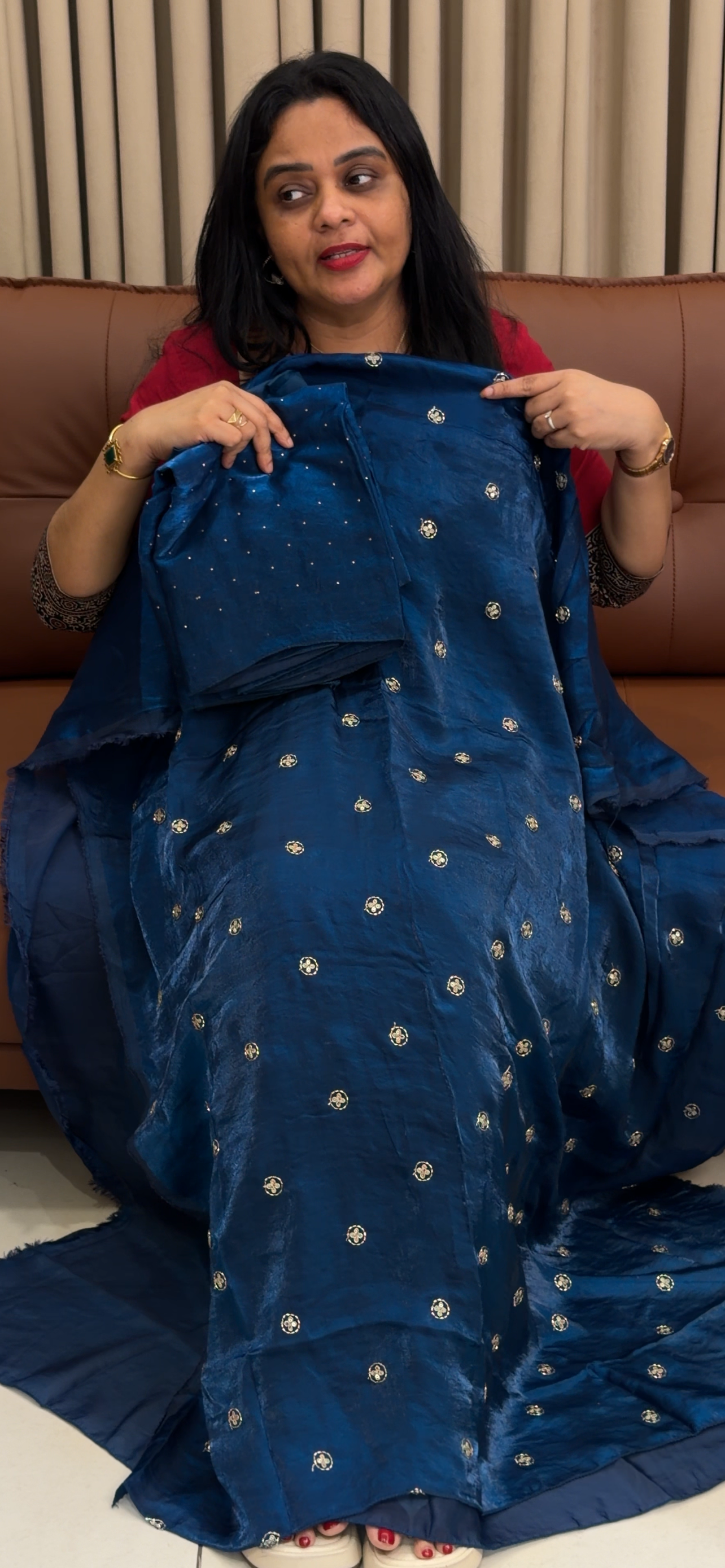 VELVET ORGANZA UNSTITCHED SALWAR SUITS - IHA 34462