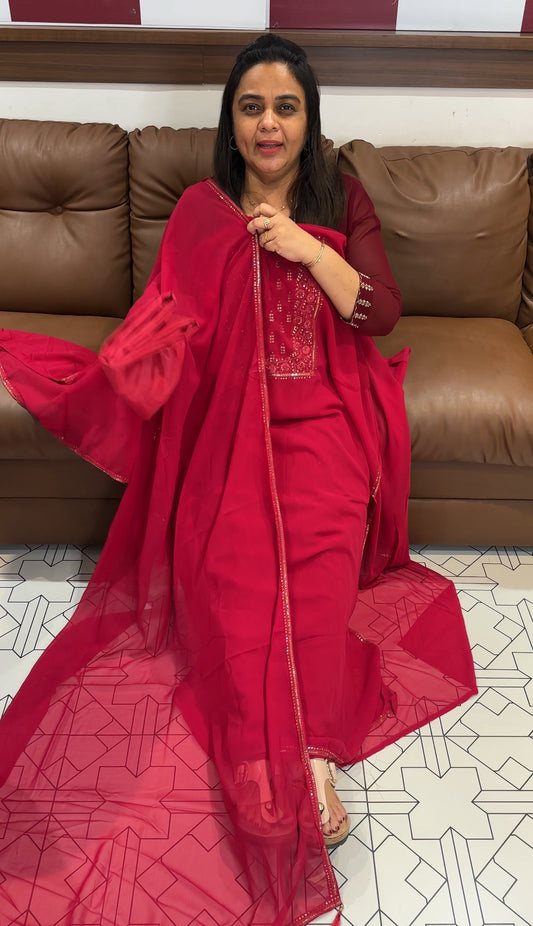 FAUX GEORGETTE UNSTITCHED SALWAR SUITS - IHA 28045