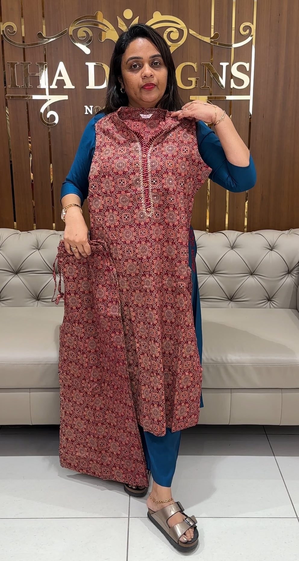 COTTON AJRAKH LONG TOP AND BOTTOM - IHA 24259