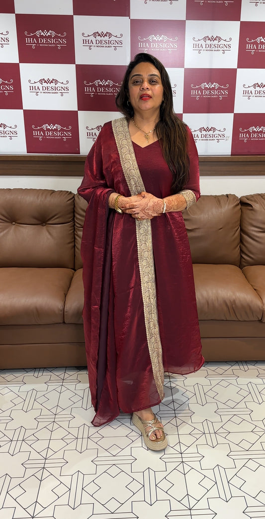 IHA'S IN - HOUSE VELVET ORGANZA ALINE TOP  AND DUPATTA - IHA 24158