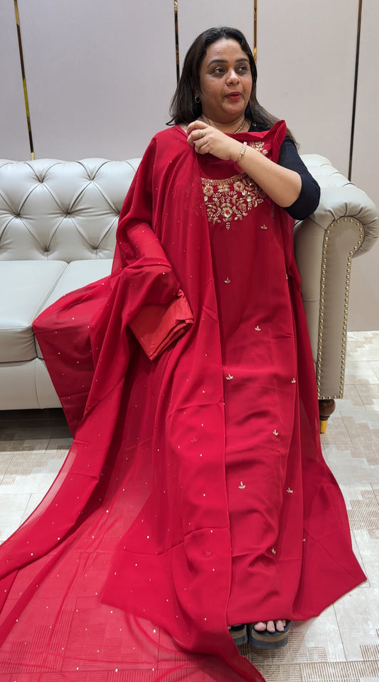 HAND WORKED UNSTITCHED SALWAR SUITS - IHA 21278