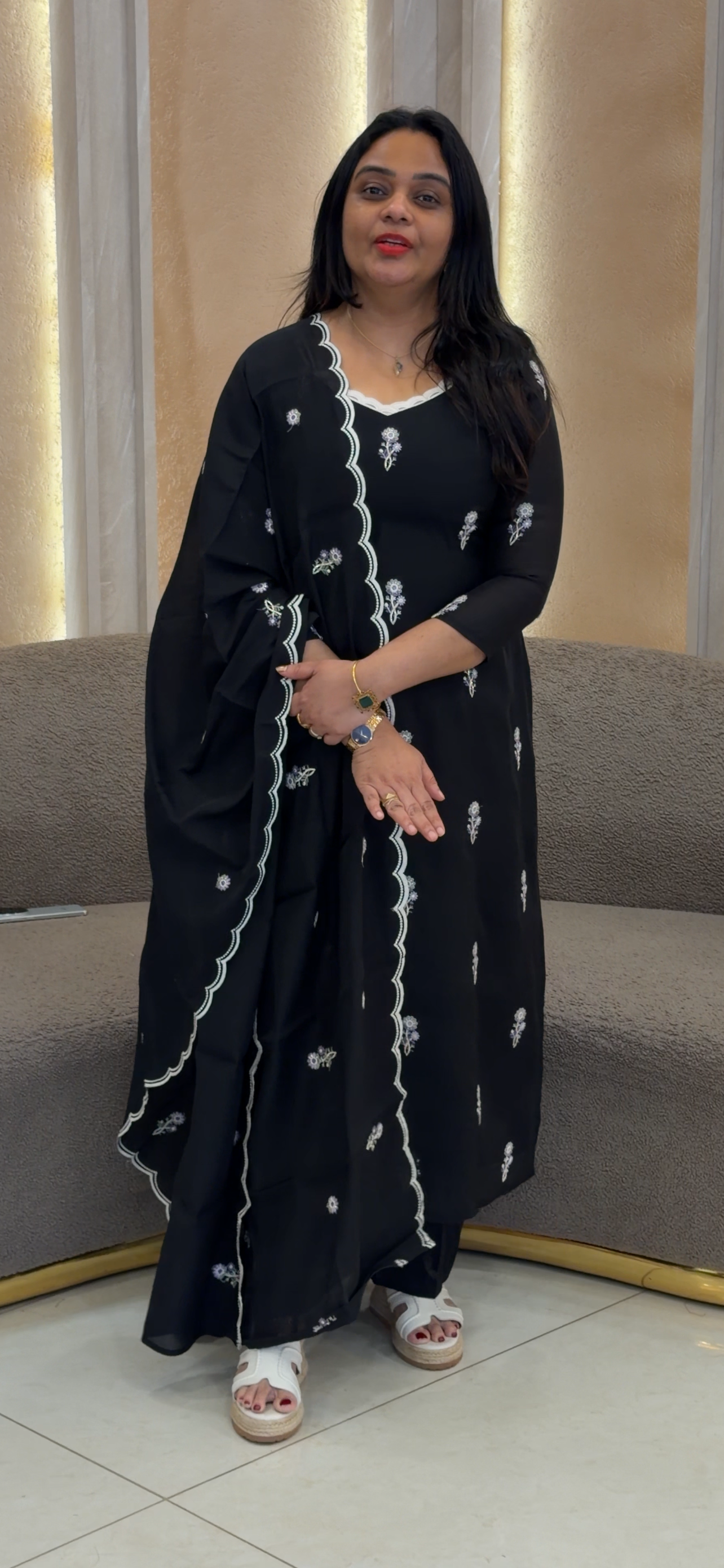 IHA'S IN-HOUSE MUL CHANDERI SLITTED TOP AND DUPATTA - IHA 33352