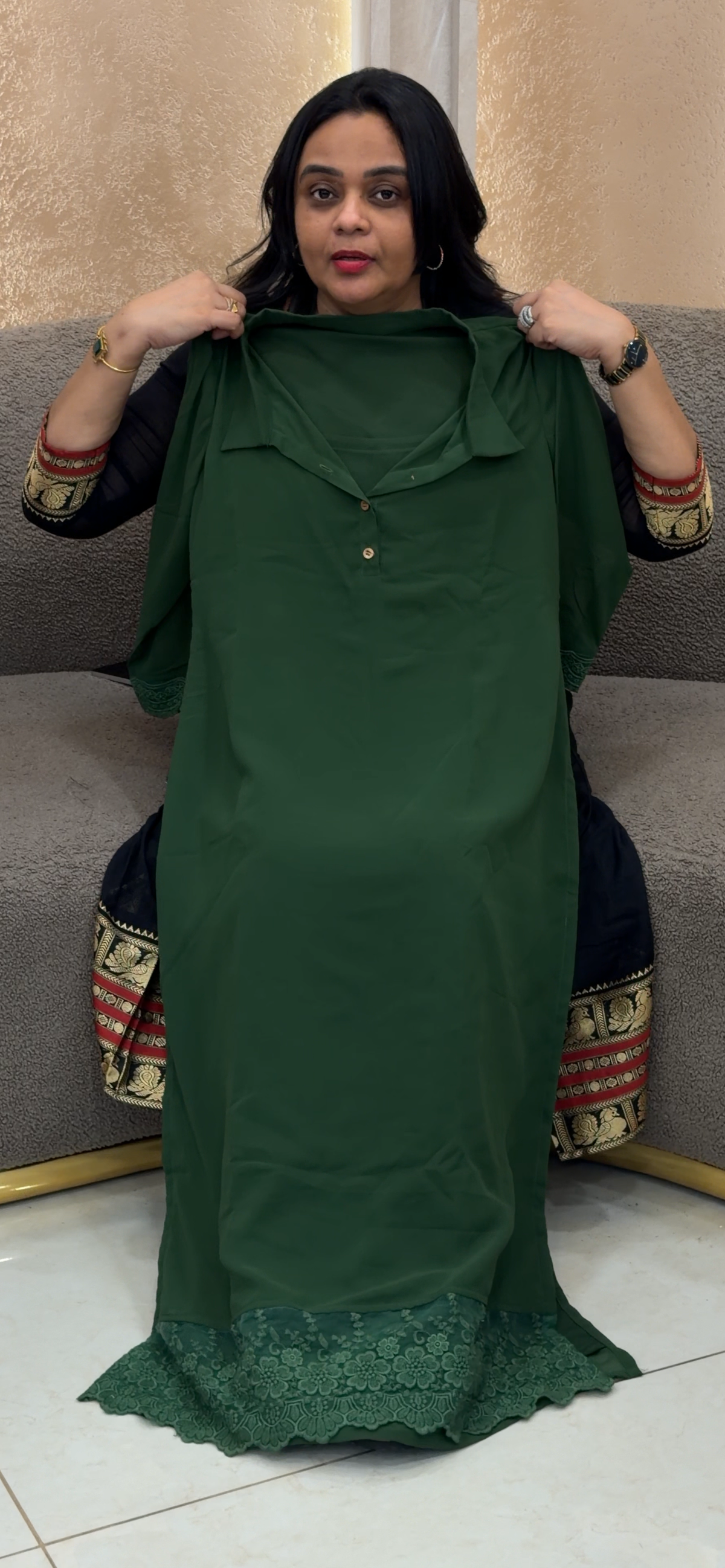 IN-HOUSE GEORGETTE LONG SLITTED TOPS - IHA 35176